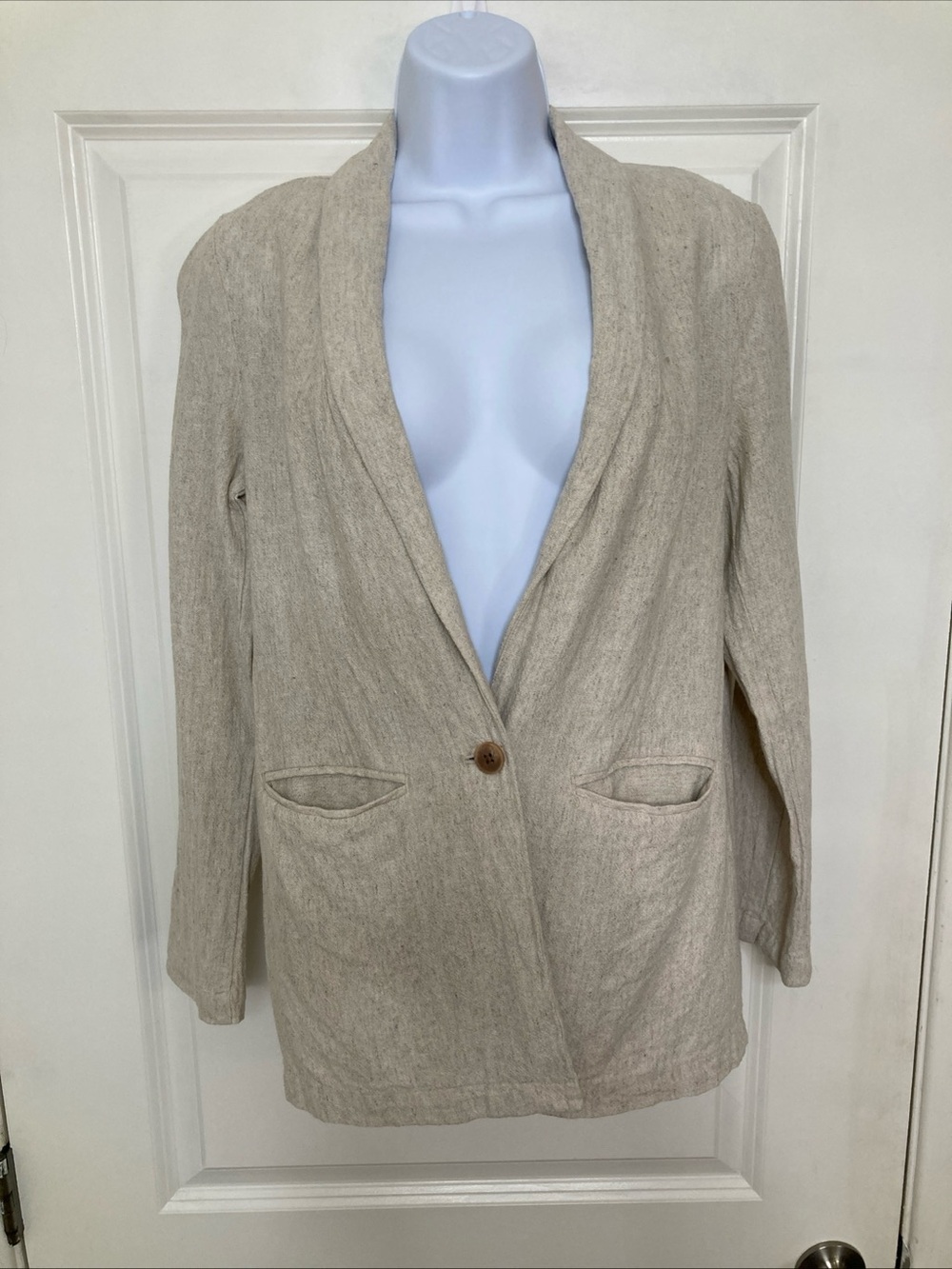Old Navy Cream Linen Blend One Button Blazer Coastal Minimalist Size S